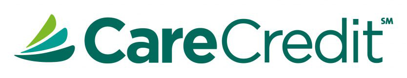 CareCredit logo with teal text and green leaf icon on white background
