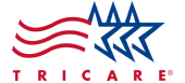 TriCare dental insurance logo with red waves and blue arrows symbol.