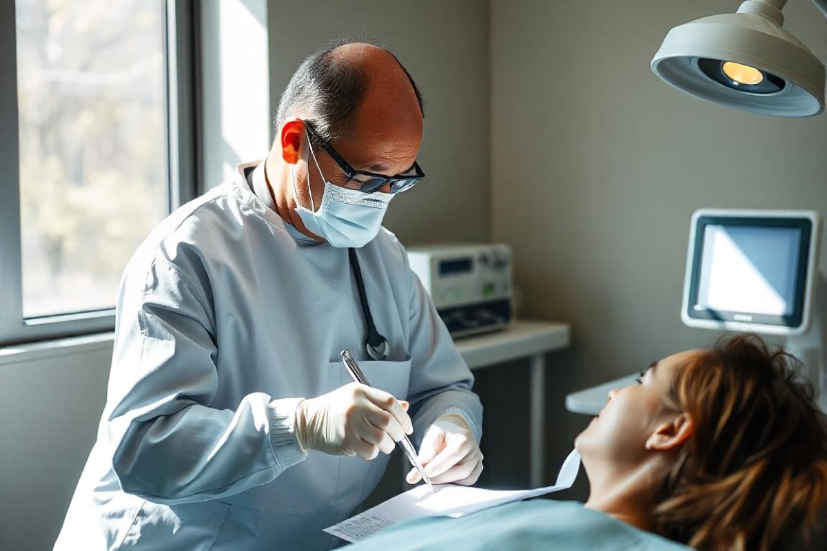 Oral surgeon discussing dental surgery procedures with a patient