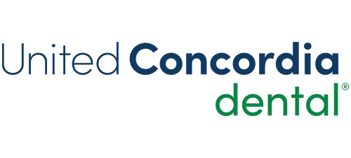 United Concordia dental logo featuring company name in blue and green text