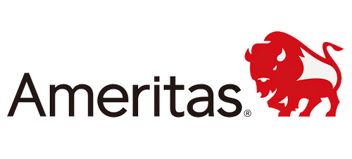 Ameritas logo with red bull symbol, dental insurance provider branding.
