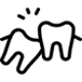 Two stylized white teeth figures with motion lines suggesting movement or dancing together.
