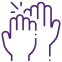 Multiple hands raised together in a supportive circle, symbolizing teamwork and community care.