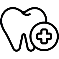 Tooth with medical cross symbol representing dental health care and treatment services.