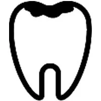 Simple black outline illustration of a tooth symbol representing dental health and care.