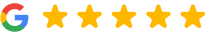 Google logo with five gold stars indicating a perfect 5-star customer rating for Dental Wellness of Anna.